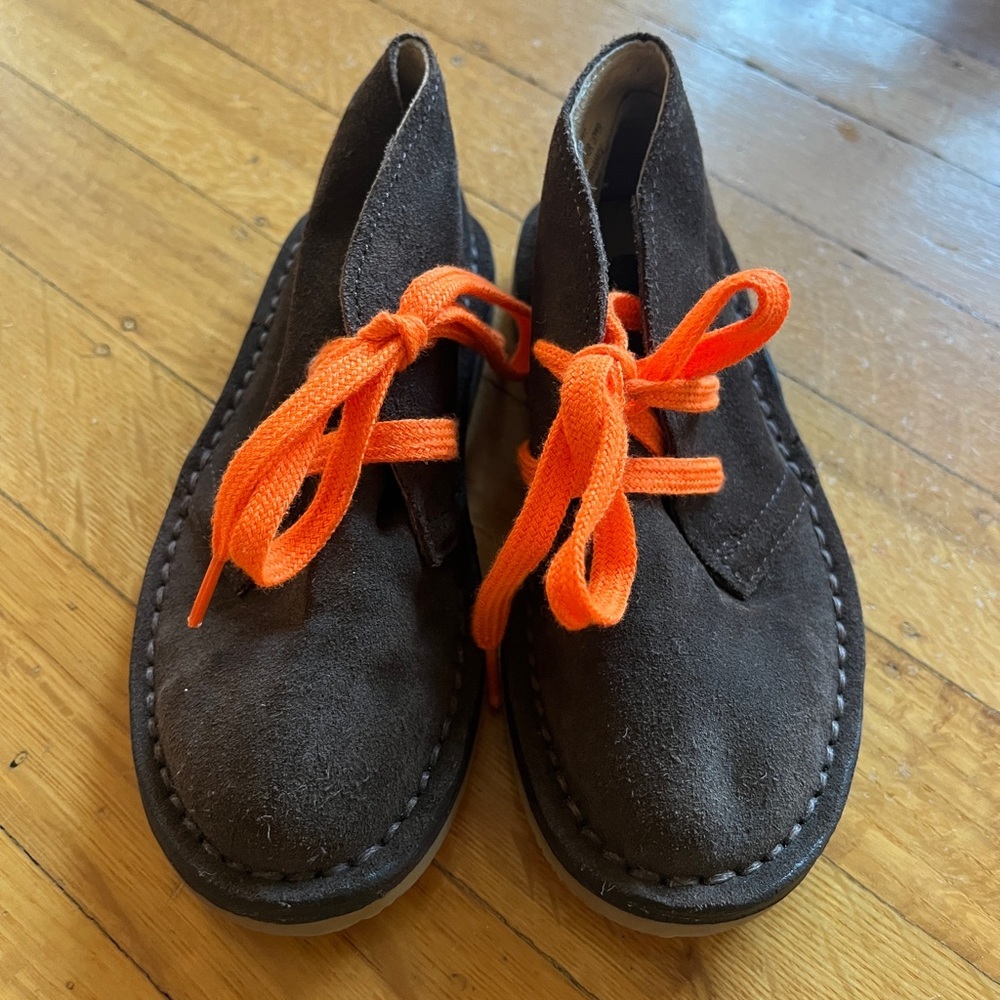 Nordstrom chocolate brown suede desert boots 9 9T orange laces preppy dress shoe